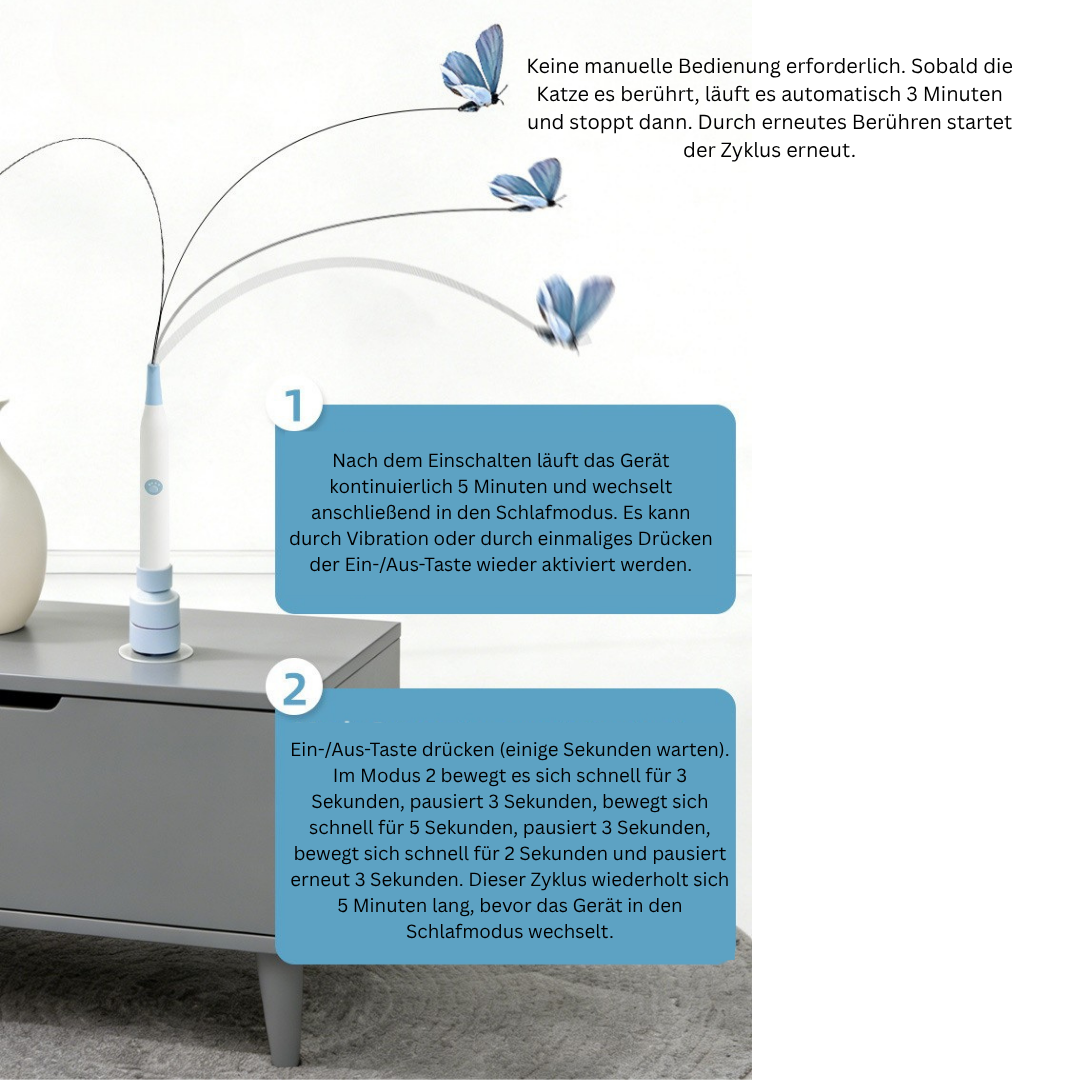 2-in-1 Elektrische Katzenangel mit Schmetterling – Automatisches Katzenspielzeug mit Saugnapf & 360° Rotation