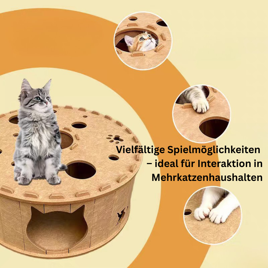Filz Katzentunnel & Katzenhöhle Donut – Kratzfester Katzenkorb zum Spielen, Verstecken & Schlafen