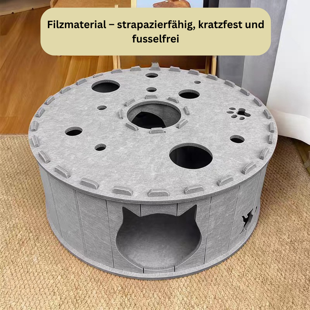 Filz Katzentunnel & Katzenhöhle Donut – Kratzfester Katzenkorb zum Spielen, Verstecken & Schlafen