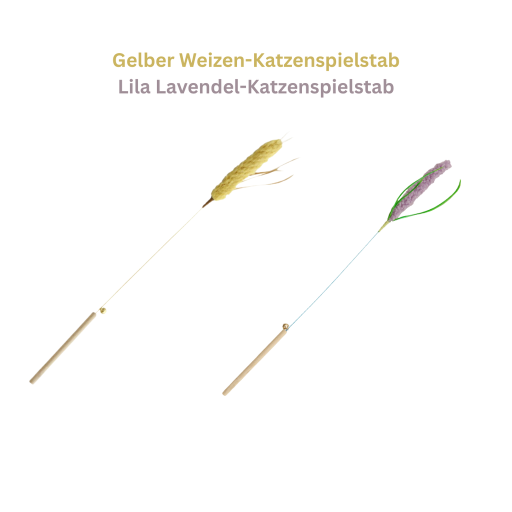 Lavendel & Gersten Katzenangel mit Holzgriff | Natürliches Katzenspielzeug | Momo und Kaki ﻿