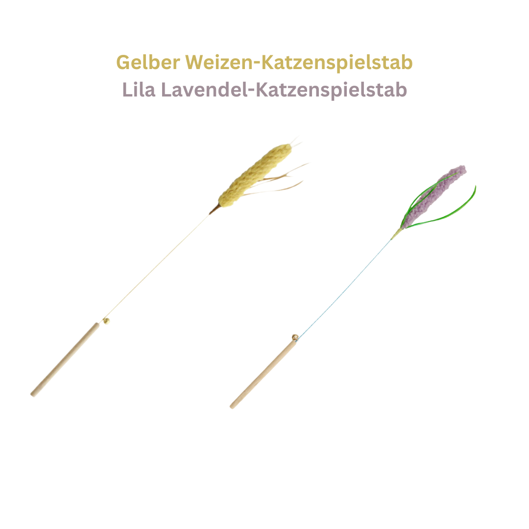 Lavendel & Gersten Katzenangel mit Holzgriff | Natürliches Katzenspielzeug | Momo und Kaki ﻿