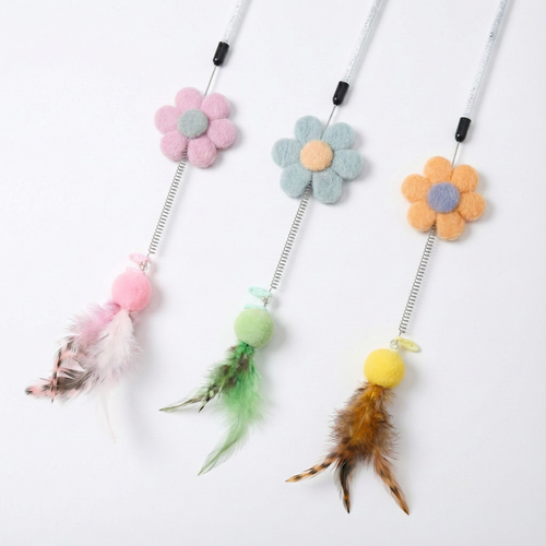 Blumen-Katzenangel mit Federn und integrierter Glocke – leicht, interaktiv & bindungsfördernd