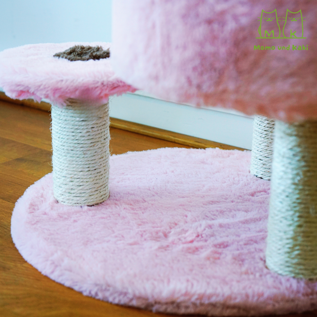 Katzenkratzbaum im niedlichen Design (Herz/Baum/Pfirsich) – Sisal-Säule, Pompom-Spielzeug & offenes Kuschelbett