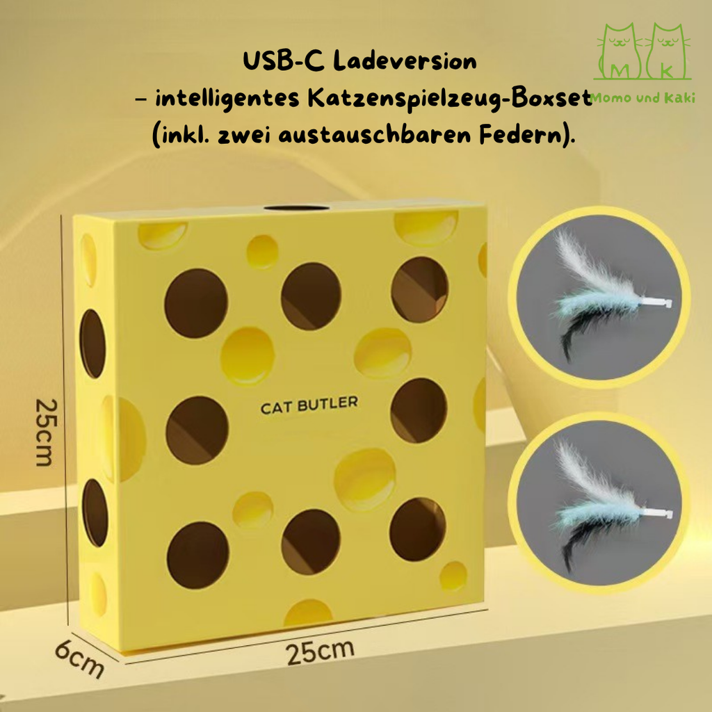 Elektrische Federjagd-Spielbox – Katzenspielzeug mit Löchern, USB-aufladbar
