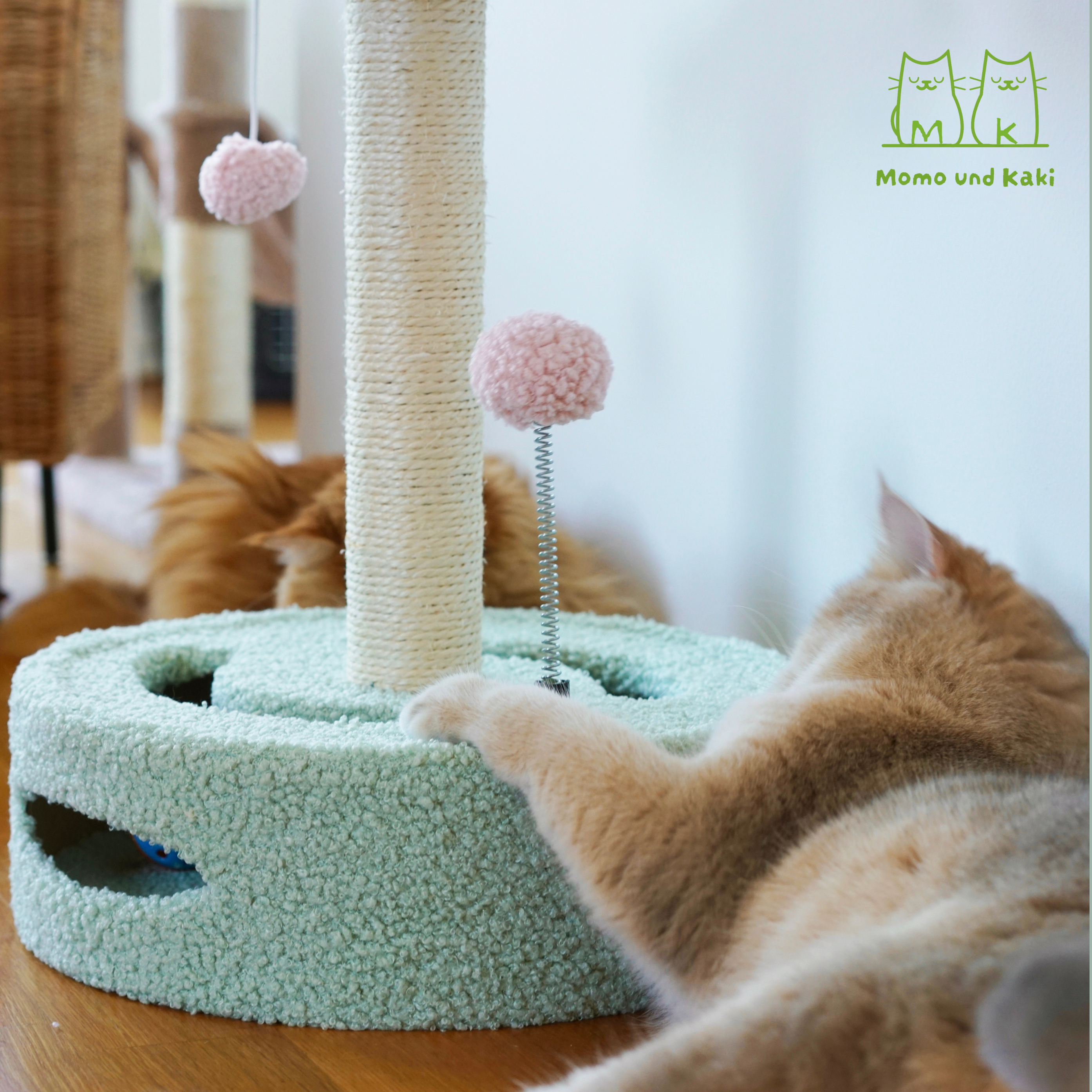 Sonnenblumen-Kratzbaum mit Sisalstamm & Spielbahn – platzsparend, weicher Teddystoff