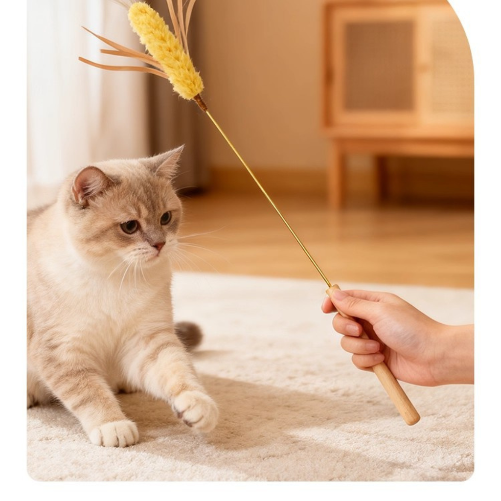 Lavendel & Gersten Katzenangel mit Holzgriff | Natürliches Katzenspielzeug | Momo und Kaki ﻿