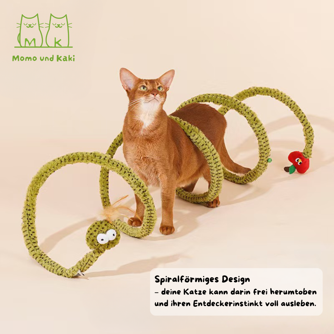 Schlangenförmiger Katzentunnel mit Spielzeug– faltbar & platzsparend