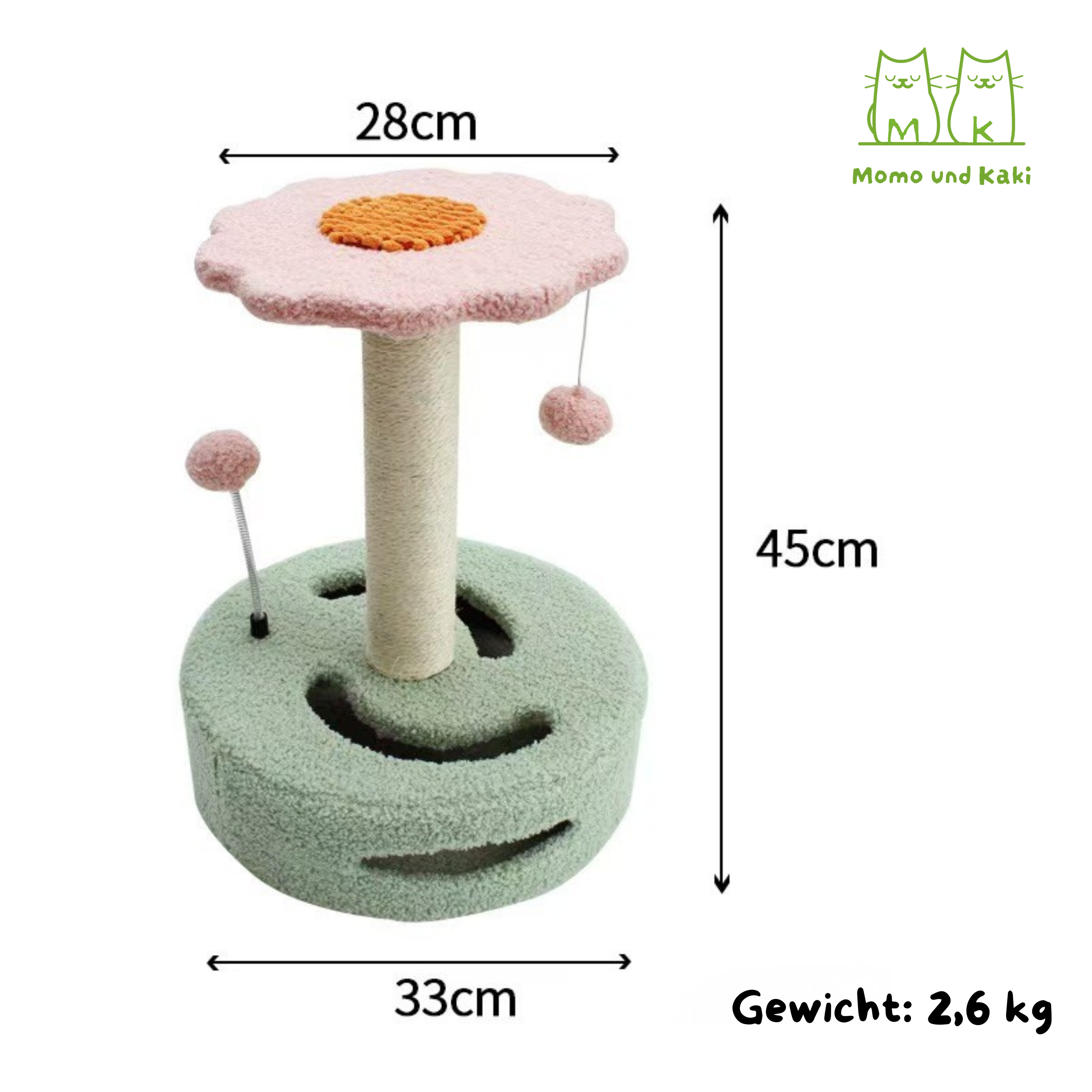 Sonnenblumen-Kratzbaum mit Sisalstamm & Spielbahn – platzsparend, weicher Teddystoff