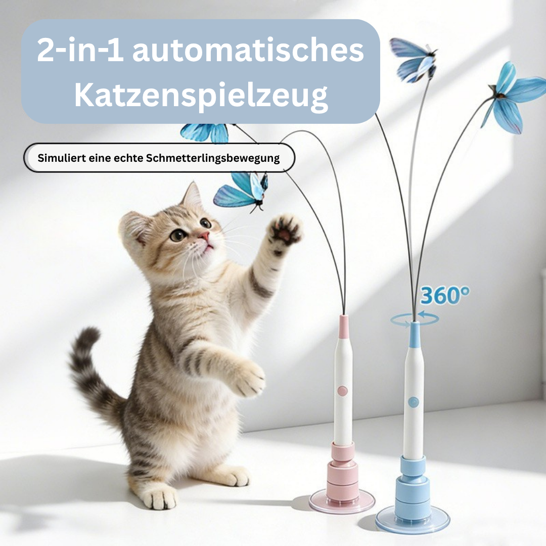 2-in-1 Elektrische Katzenangel mit Schmetterling – Automatisches Katzenspielzeug mit Saugnapf & 360° Rotation