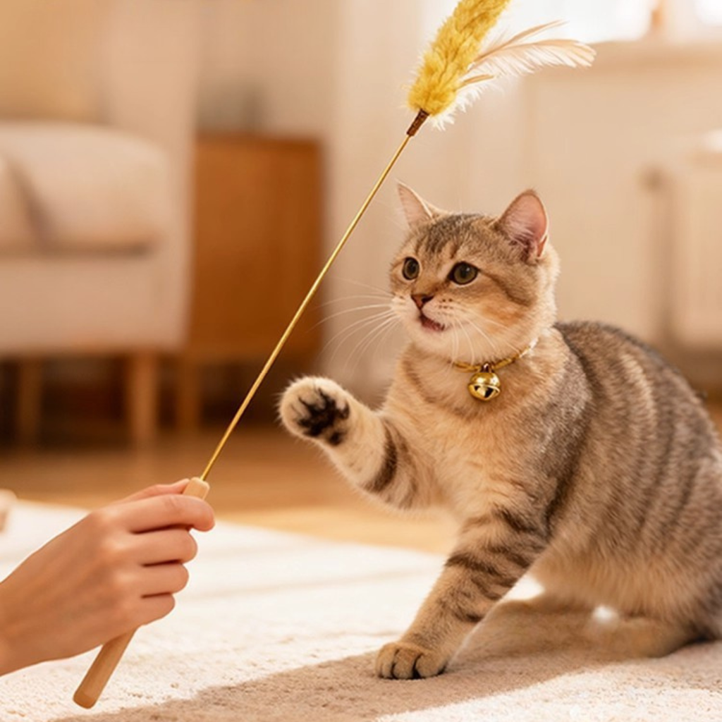 Lavendel & Gersten Katzenangel mit Holzgriff | Natürliches Katzenspielzeug | Momo und Kaki ﻿