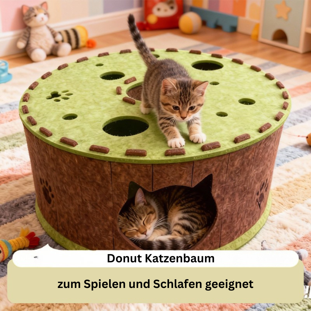 Filz Katzentunnel & Katzenhöhle Donut – Kratzfester Katzenkorb zum Spielen, Verstecken & Schlafen
