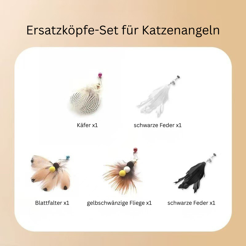 5er Set Katzenangel mit Federn & Glocke – Interaktives Katzenspielzeug mit flexiblem Draht