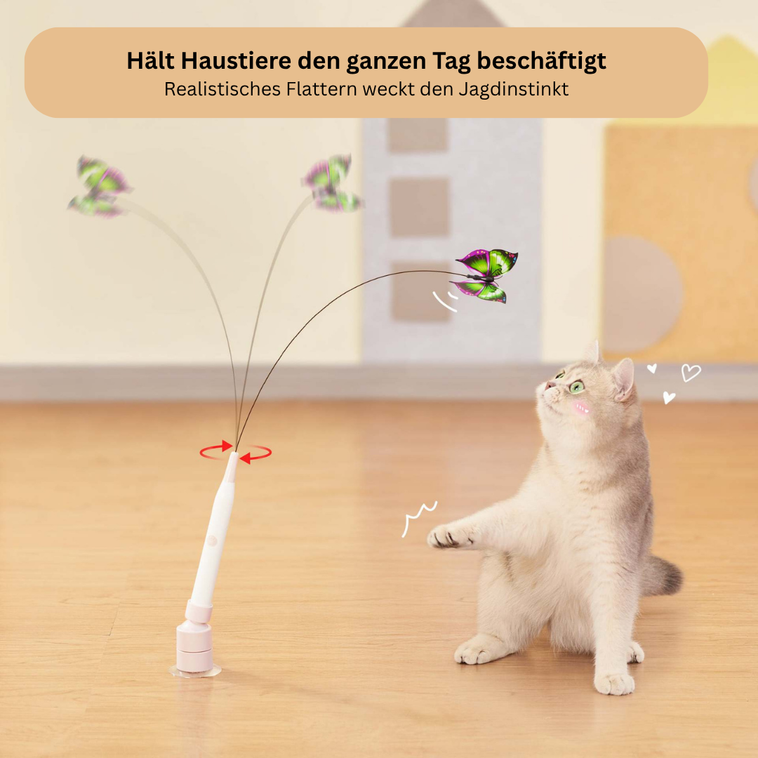 2-in-1 Elektrische Katzenangel mit Schmetterling – Automatisches Katzenspielzeug mit Saugnapf & 360° Rotation