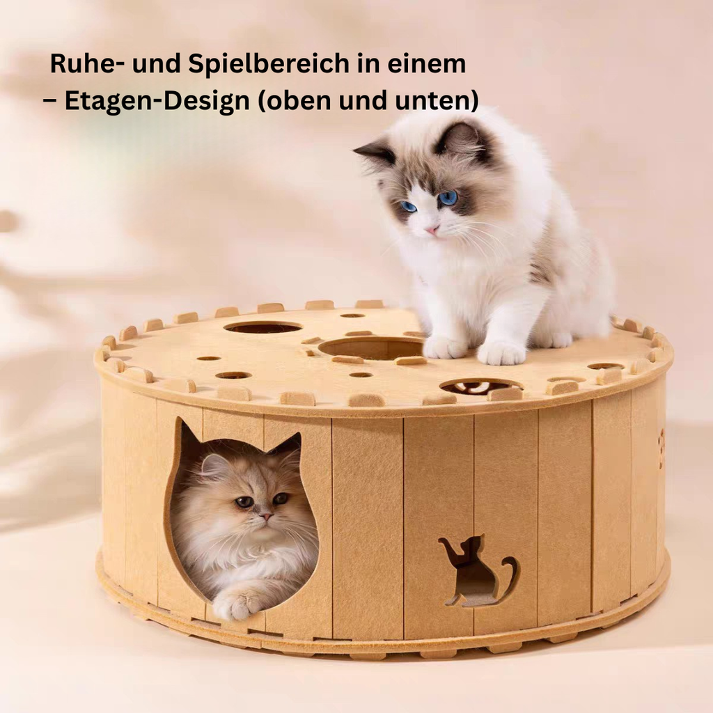 Filz Katzentunnel & Katzenhöhle Donut – Kratzfester Katzenkorb zum Spielen, Verstecken & Schlafen