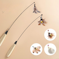 5er Set Katzenangel mit Federn & Glocke – Interaktives Katzenspielzeug mit flexiblem Draht