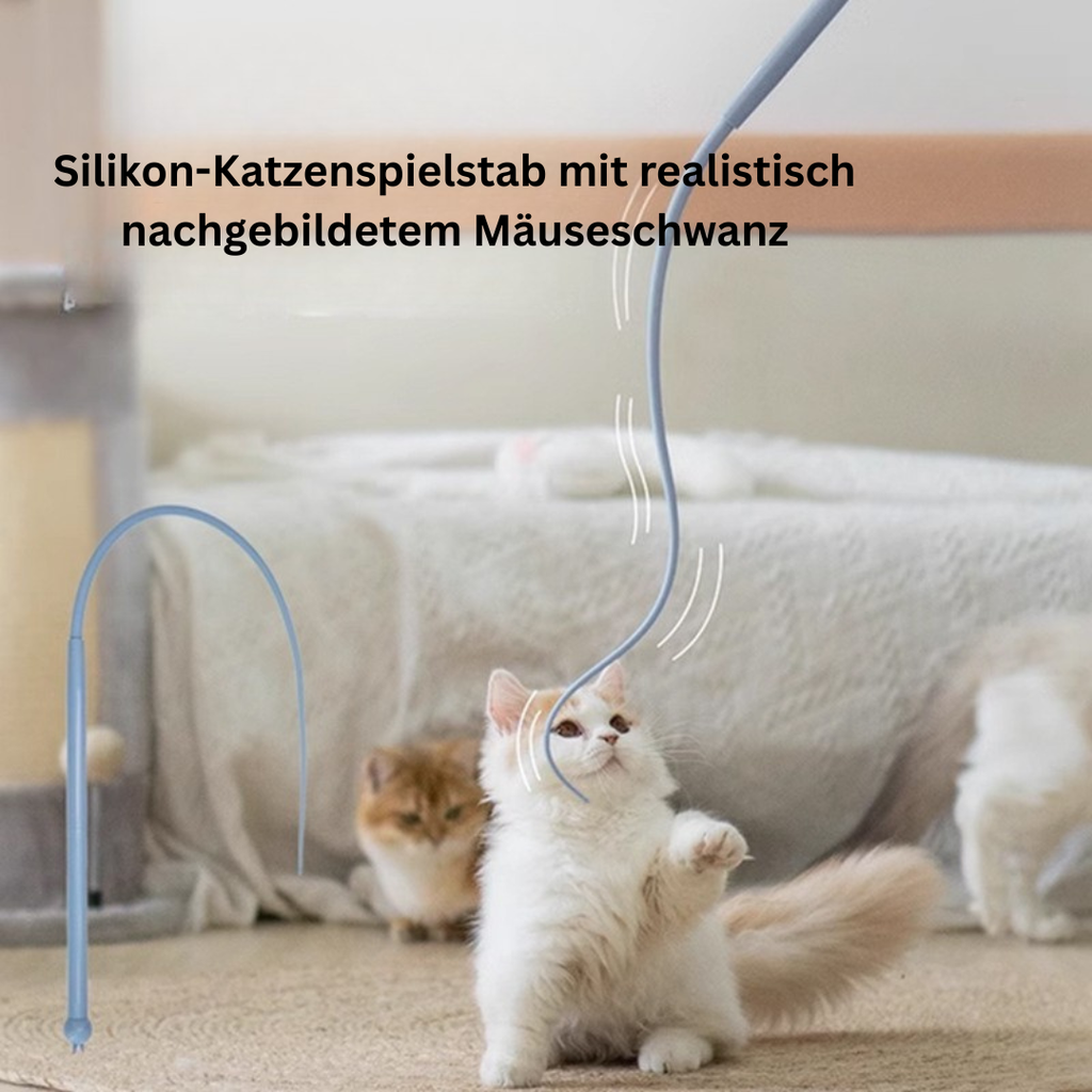Katzenangel mit Mausschwanz aus Silikon | Interaktives Katzenspielzeug | Momo und Kaki