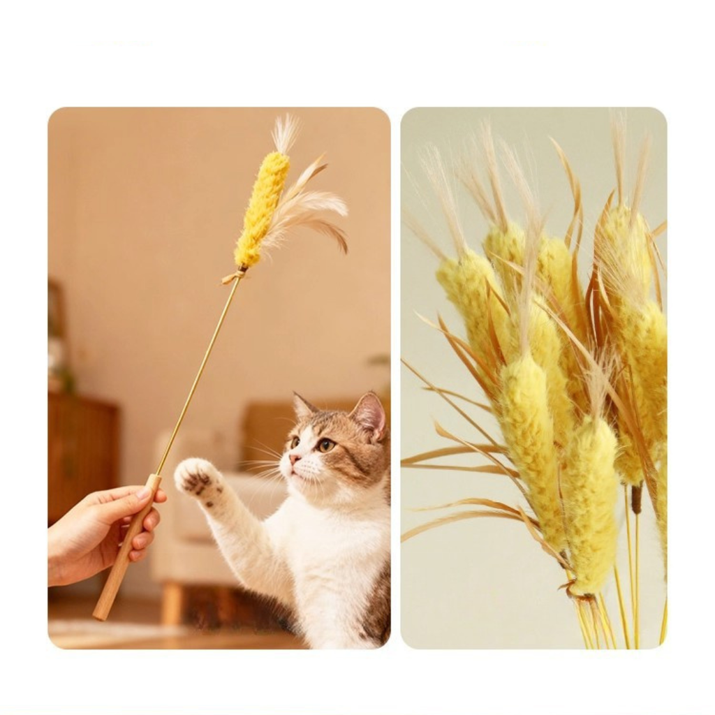 Lavendel & Gersten Katzenangel mit Holzgriff | Natürliches Katzenspielzeug | Momo und Kaki ﻿