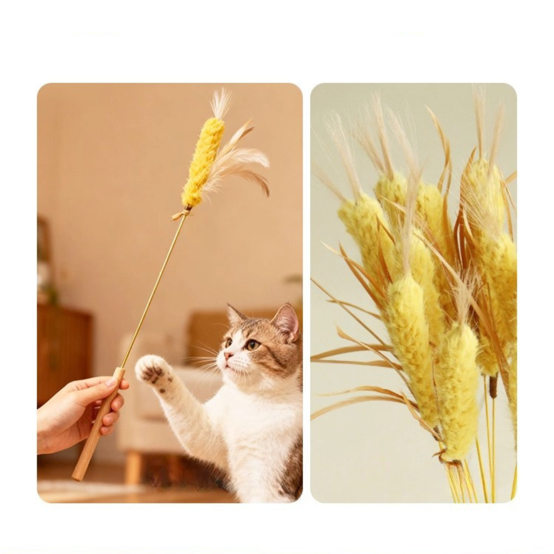 Lavendel & Gersten Katzenangel mit Holzgriff | Natürliches Katzenspielzeug | Momo und Kaki ﻿