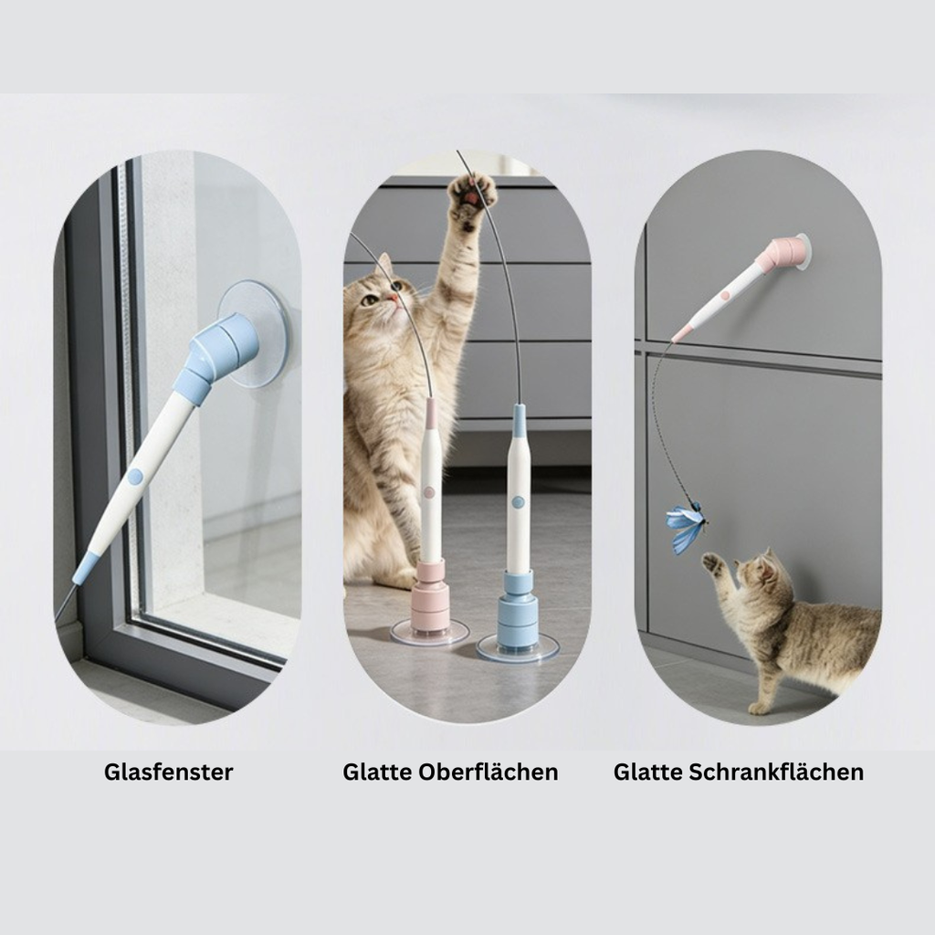 2-in-1 Elektrische Katzenangel mit Schmetterling – Automatisches Katzenspielzeug mit Saugnapf & 360° Rotation
