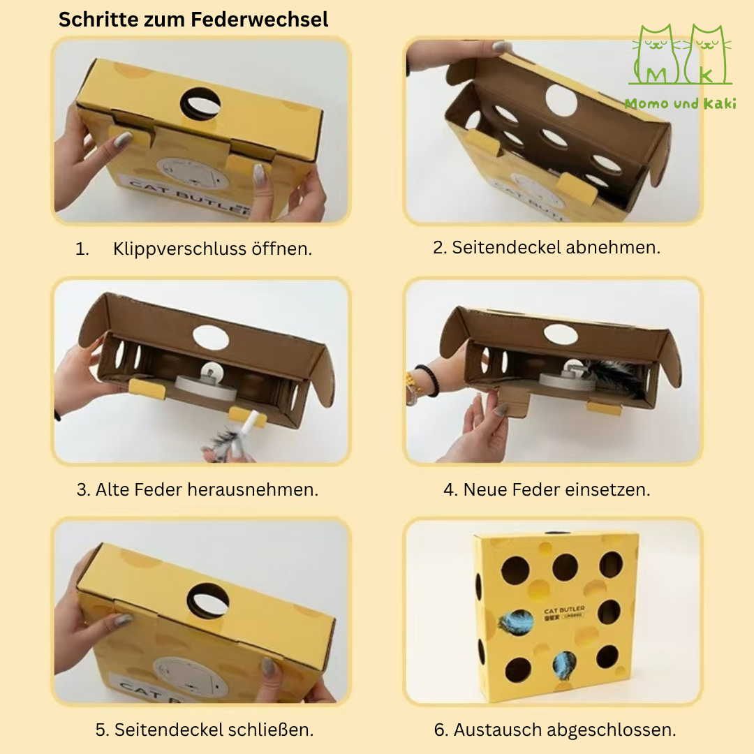 Elektrische Federjagd-Spielbox – Katzenspielzeug mit Löchern, USB-aufladbar