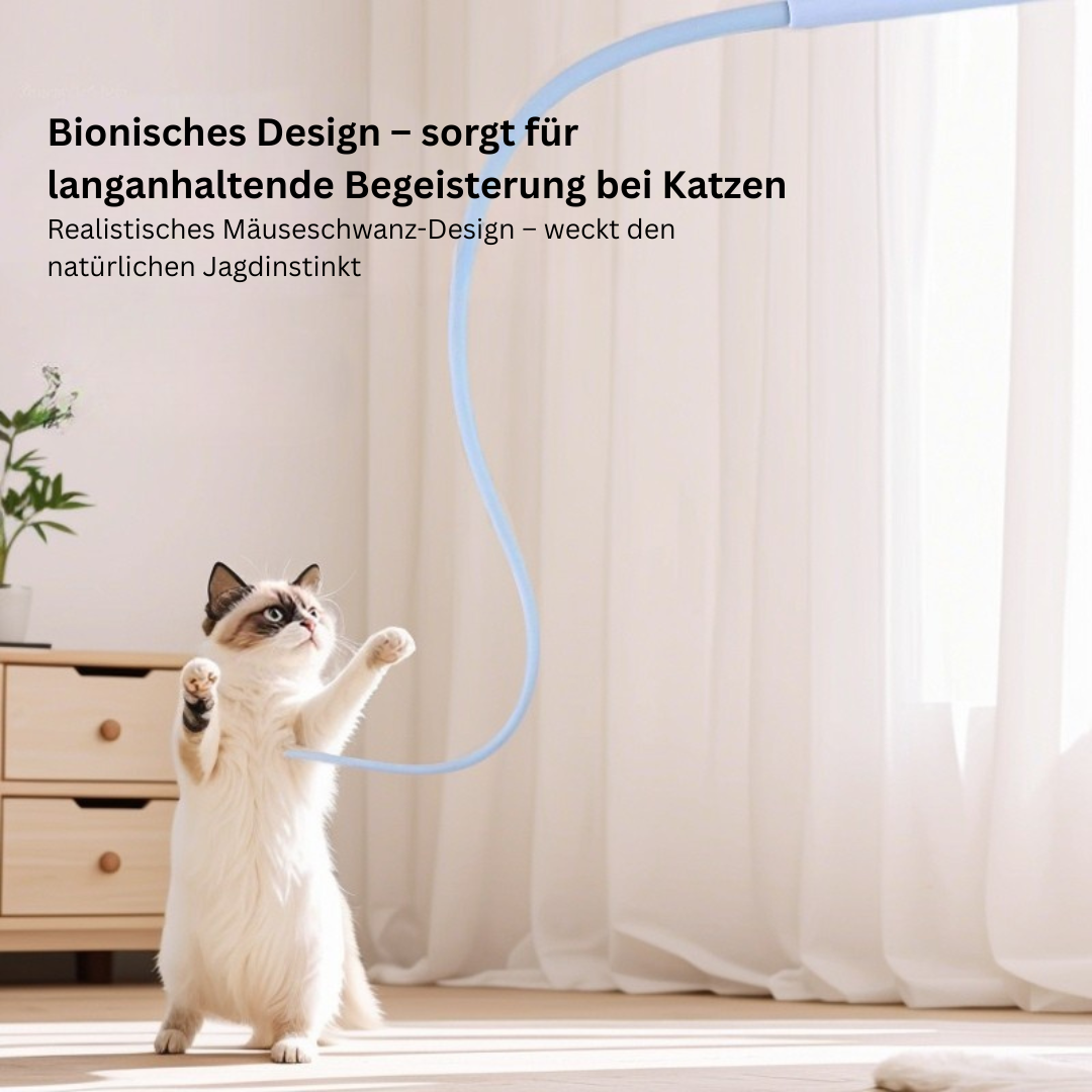 Katzenangel mit Mausschwanz aus Silikon | Interaktives Katzenspielzeug | Momo und Kaki