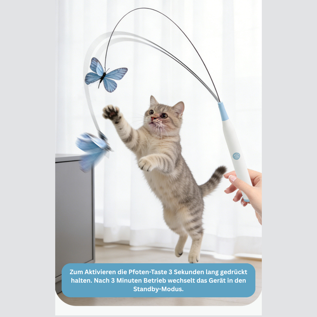 2-in-1 Elektrische Katzenangel mit Schmetterling – Automatisches Katzenspielzeug mit Saugnapf & 360° Rotation