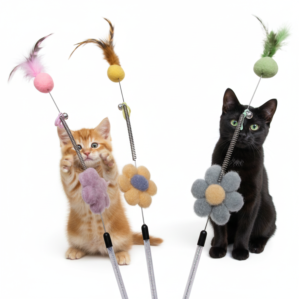 Blumen-Katzenangel mit Federn und integrierter Glocke – leicht, interaktiv & bindungsfördernd