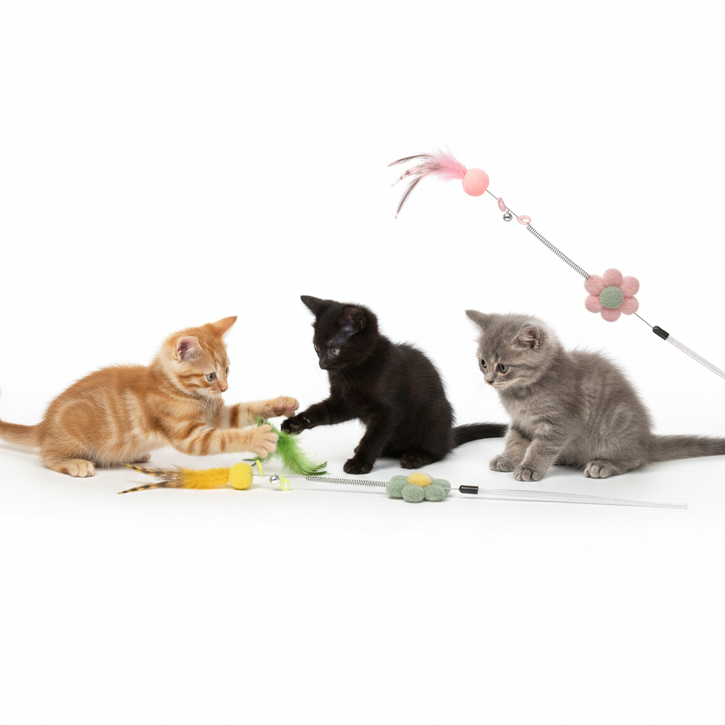 Blumen-Katzenangel mit Federn und integrierter Glocke – leicht, interaktiv & bindungsfördernd