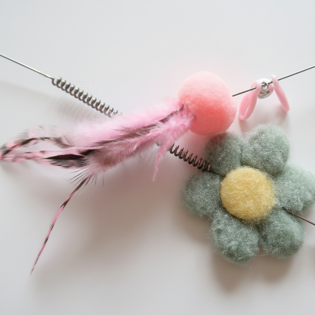 Blumen-Katzenangel mit Federn und integrierter Glocke – leicht, interaktiv & bindungsfördernd