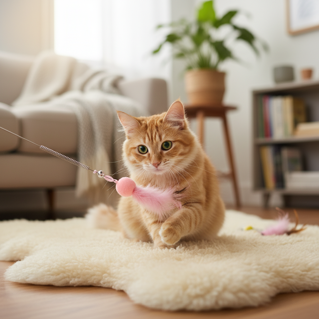 Blumen-Katzenangel mit Federn und integrierter Glocke – leicht, interaktiv & bindungsfördernd